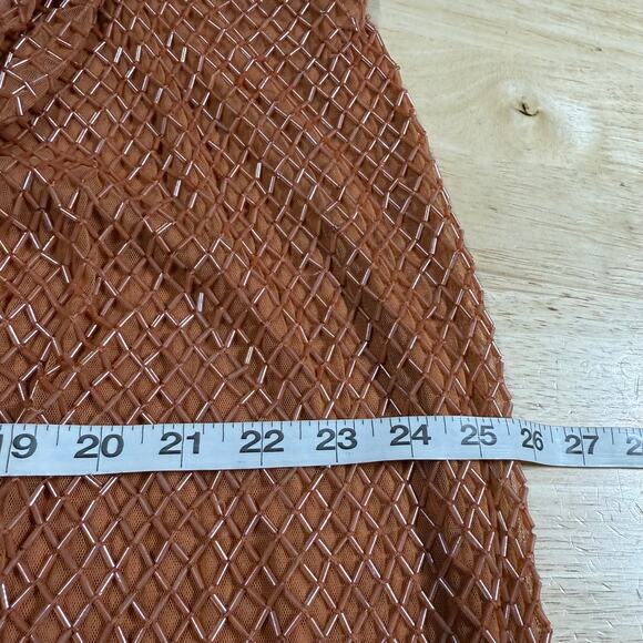 Mac Duggal NWT Copper Beaded Wrap Over Puff Sleeve Dress Rhinestone Waist Sz 20 - Picture 9 of 10